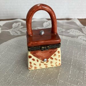 Vintage Brown and Buttercream Purse Shaped Pill Box